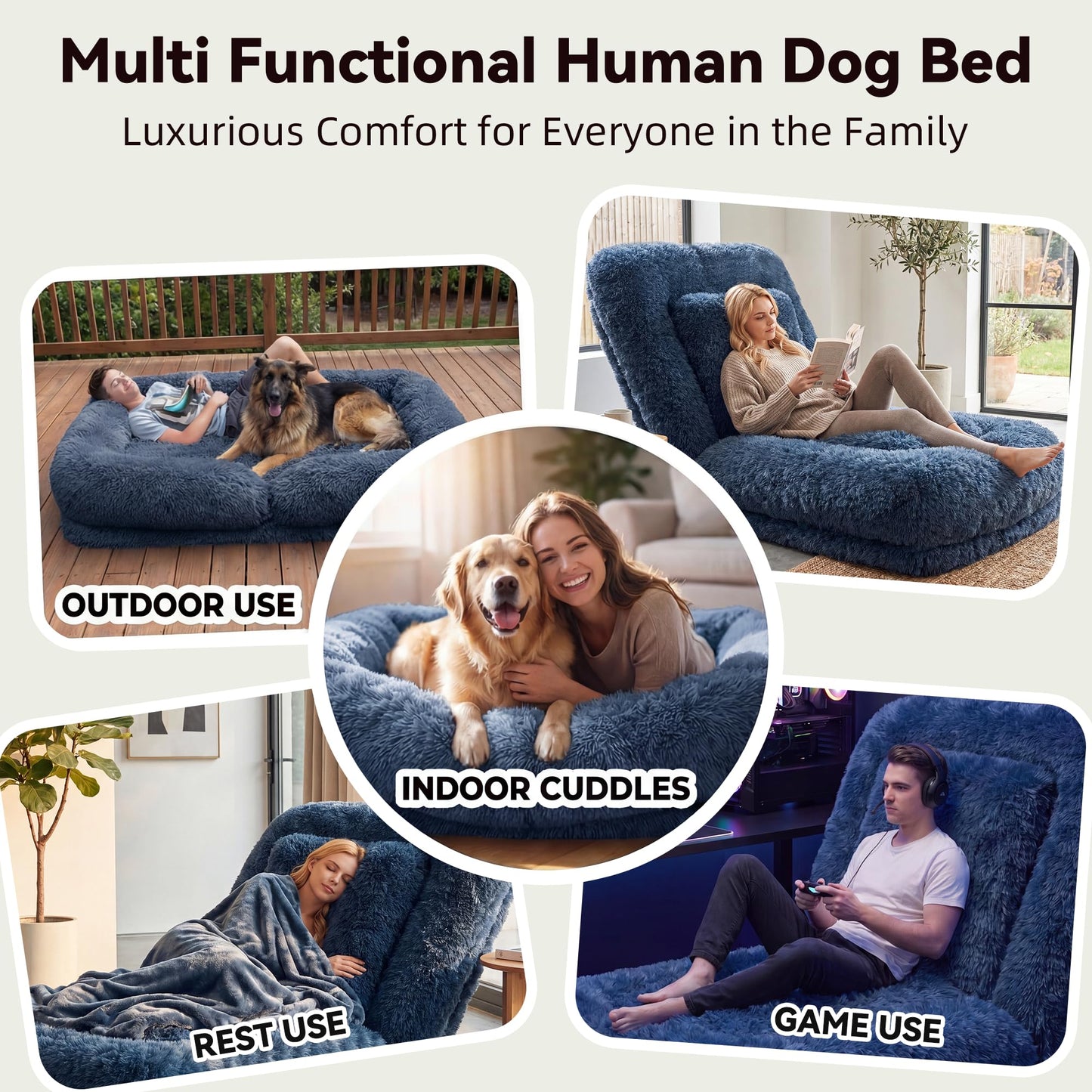 Flamaker Human Dog Bed Foldable | Orthopedic Foam | Dark Blue