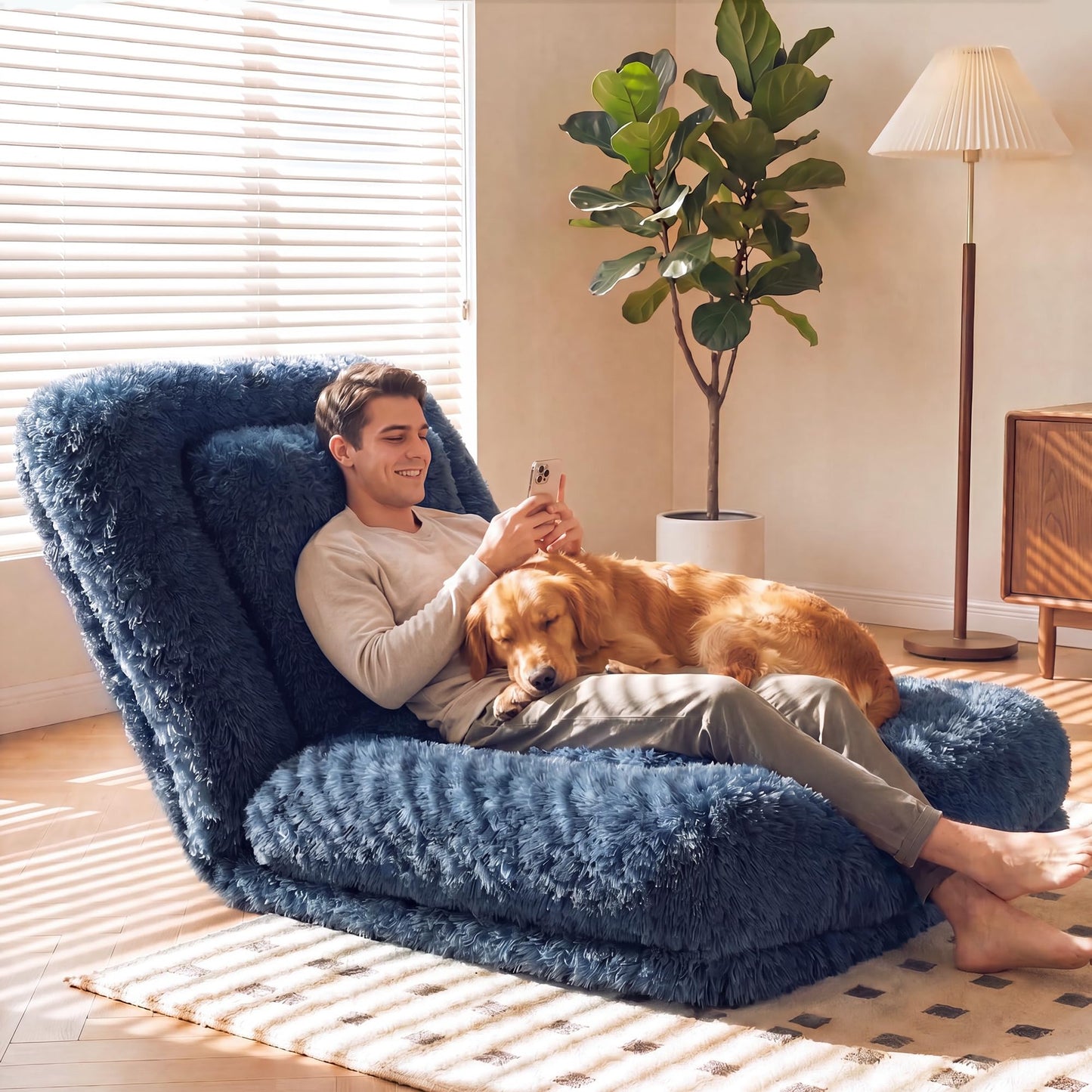 Flamaker Human Dog Bed Foldable | Orthopedic Foam | Dark Blue
