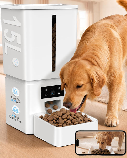 Gwozn 15L Automatic Dog Feeder | 5GHz WiFi, HD Camera & Timer
