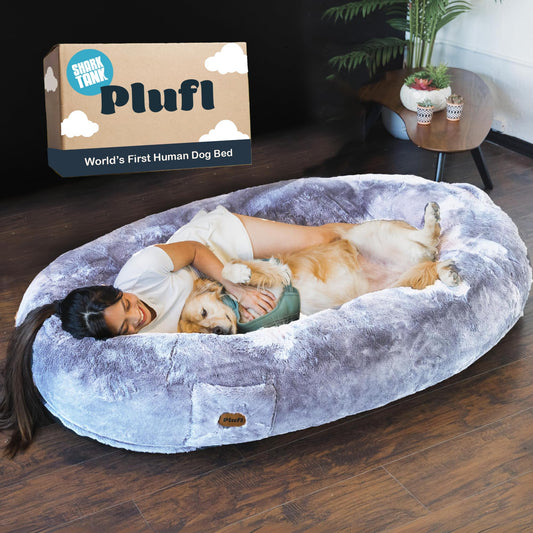 Plufl Original Human Dog Bed – Plush Memory Foam Lounger