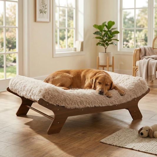Muihood Elevated Wooden Dog Bed with Foam Mattress | XL
