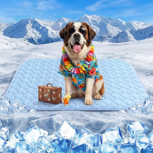 QOKO Extra Large Dog Cooling Mat 43"x31" – Ice Silk, Waterproof