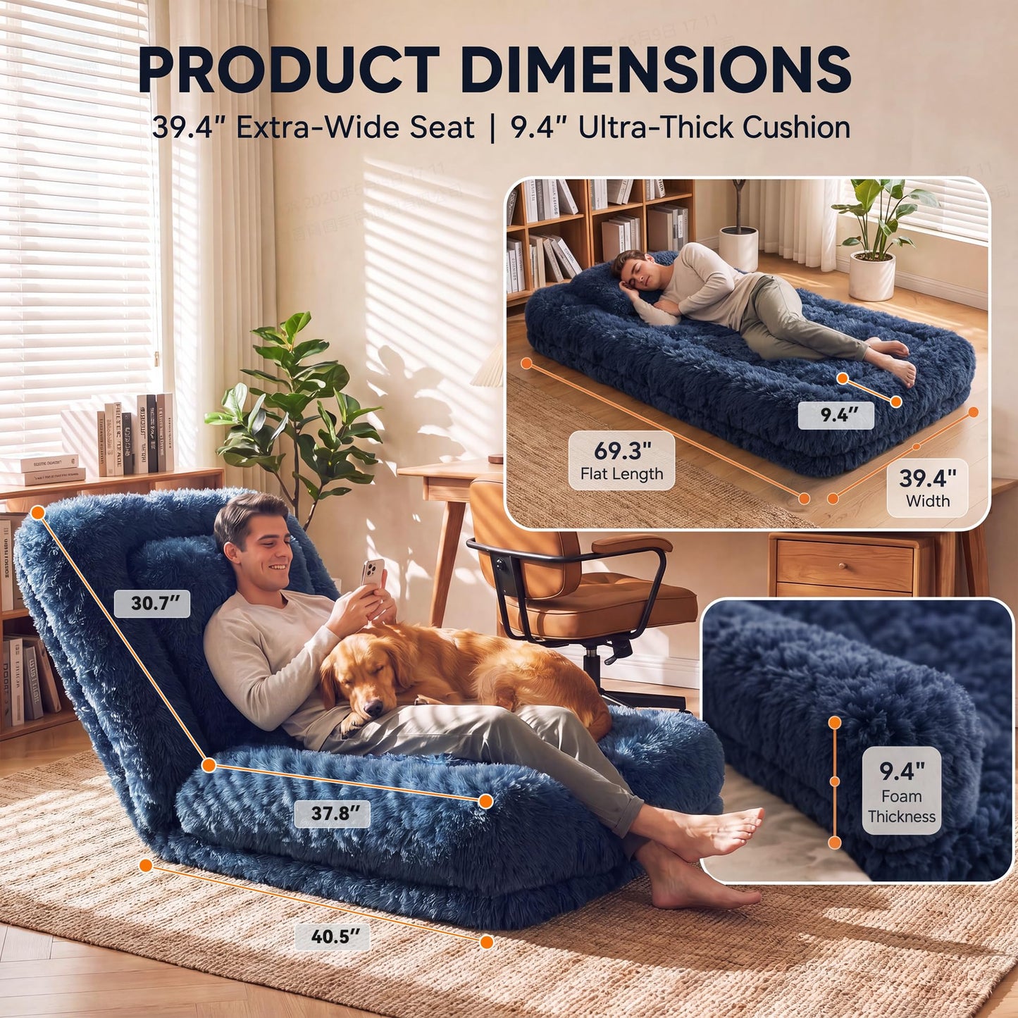 Flamaker Human Dog Bed Foldable | Orthopedic Foam | Dark Blue