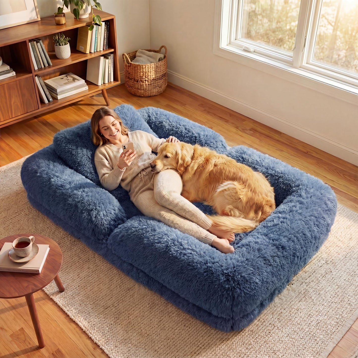 Flamaker Human Dog Bed Foldable | Orthopedic Foam | Dark Blue