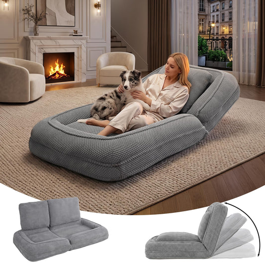 HKOLIE Foldable Human Dog Bed Floor Chair | 5 Positions | Gray